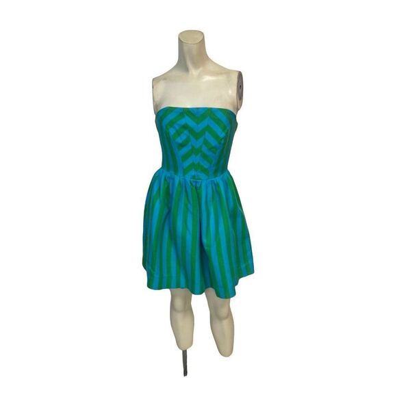 Lilly Pulitzer Eve Dress Blue Green Swizzle Stripe Strapless Dress 0 - Picture 1 of 5